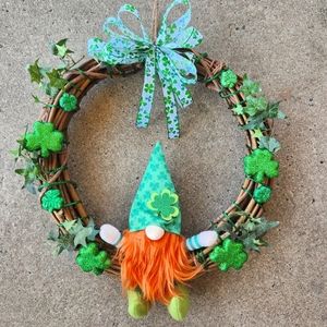 ☘️ SAINT PATRICK'S DAY LEPRECHAUN GNOME SHAMROCK GRAPEVINE WREATH ☘️